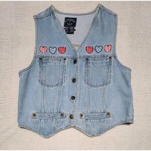 Vintage Solutions Original Denim Embroidered Vest Women's Small Cowgirl Western